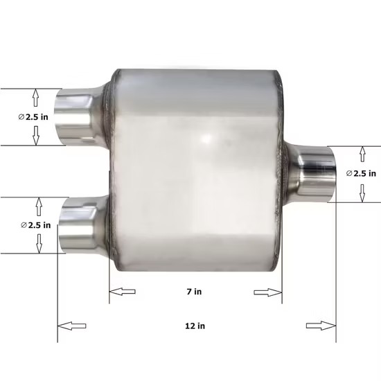 MAX-569483 Muffler 2.5"Center Inlet /2.5"x2 Offset Outlet OUT OF STEEL/ Auto Exhaust system/Exhaust pipe
