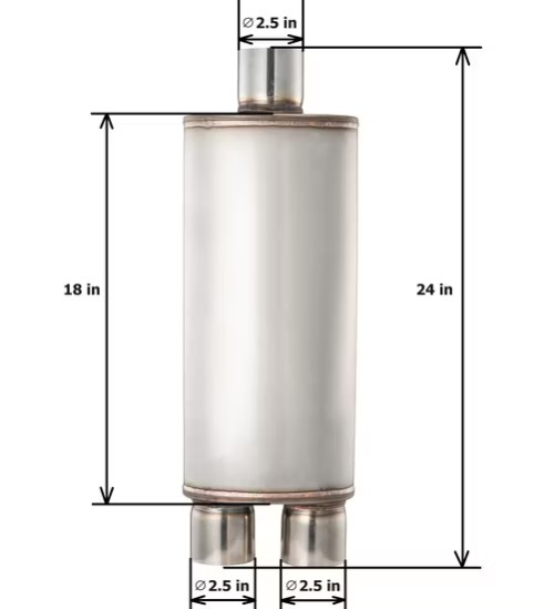 MAX-569537 Muffler 2.5" Center Inlet/2.5"x2 Offset Outlet OUT OF Stainless steel/ Car Exhaust/Exhaust Pipe/Tailpipe/Cylinder muffler