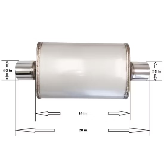 MAX-569568 Universal Muffler 3" Center Inlet/3" Center Outlet OUT OF STEEL/ Auto Exhaust/ Reversible Design