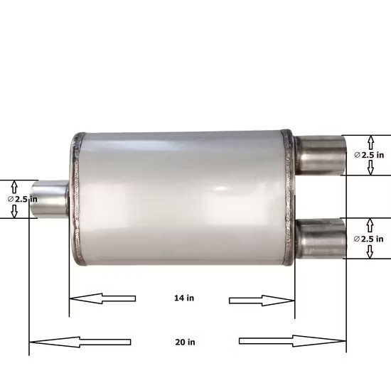MAX-569582 Muffler 2.5" Center Inlet/2.5 x 2" Offset Outlet OUT OF STEEL/ Auto Exhaust