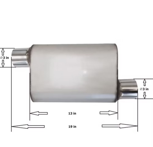 MAX-569513 Muffler 3" Offset Inlet/3" Offset Outlet OUT OF Stainless steeL/ Auto Exhaust/ Reversible Design