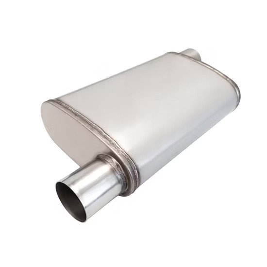 MAX-569575 Muffler Oval 2.5" Offset In / 2.5" Offset Out Stainless Steel Exhaust
