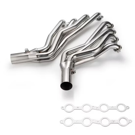 MAX-569261 Exhaust Manifold Exhaust Header Kit With Gasket Compatible for Chevy GMC 2007-2014 4.8L 5.3L 6.0L Long Tube Stainless Steel Headers