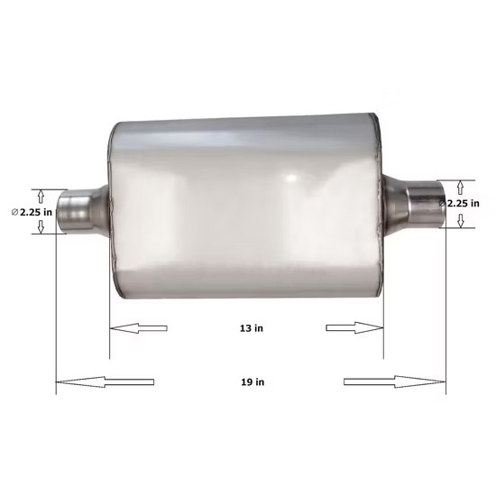 MAX-569490 Muffler 2.25" Center Inlet/2.25" Center Outlet OUT OF Stainless steeL/ Auto Exhaust/ Reversible Design