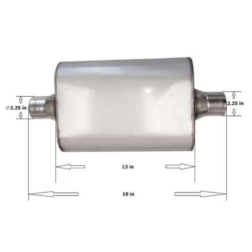 MAX-569490 Muffler 2.25" Center Inlet/2.25" Center Outlet OUT OF Stainless steeL/ Auto Exhaust/ Reversible Design