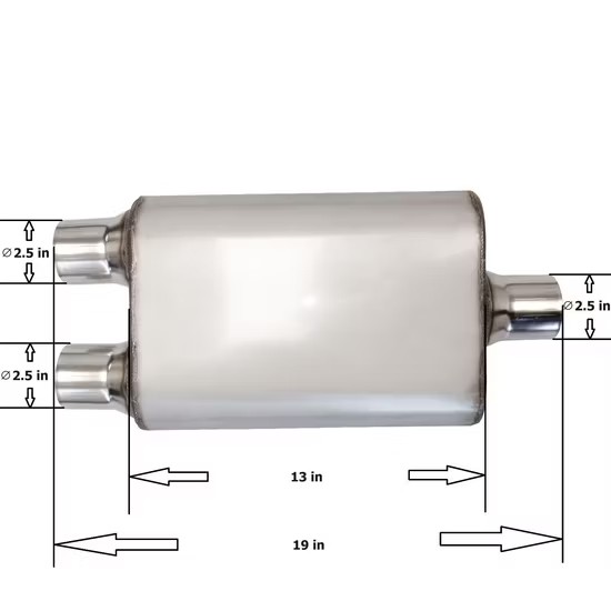 MAX-569520 Muffler 2.5" Center Inlet/2.5"x2 Offset Outlet OUT OF Stainless steel/ Car Exhaust/Ehaust Pipe/Tailpipe