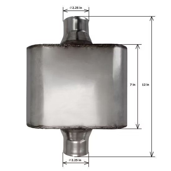 MAX-569452 Universal Muffler 2.25" Center Inlet/2.25" Center Outlet OUT OF STEEL/ Auto Exhaust/ Reversible Design