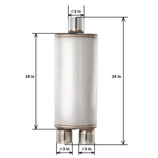 MAX-569544 &nbsp;Muffler 3" Center Inlet/3"x 2 Offset Outlet OUT OF Stainless steel/ Car Exhaust/Exhaust Pipe/Tailpipe/Cylinder muffler