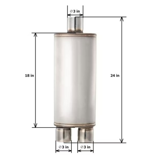 MAX-569544 &nbsp;Muffler 3" Center Inlet/3"x 2 Offset Outlet OUT OF Stainless steel/ Car Exhaust/Exhaust Pipe/Tailpipe/Cylinder muffler