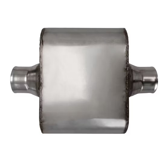 MAX-569452 Universal Muffler 2.25" Center Inlet/2.25" Center Outlet OUT OF STEEL/ Auto Exhaust/ Reversible Design