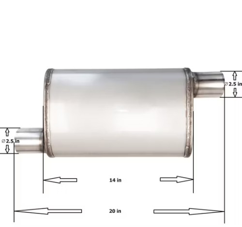 MAX-569575 Muffler Oval 2.5" Offset In / 2.5" Offset Out Stainless Steel Exhaust